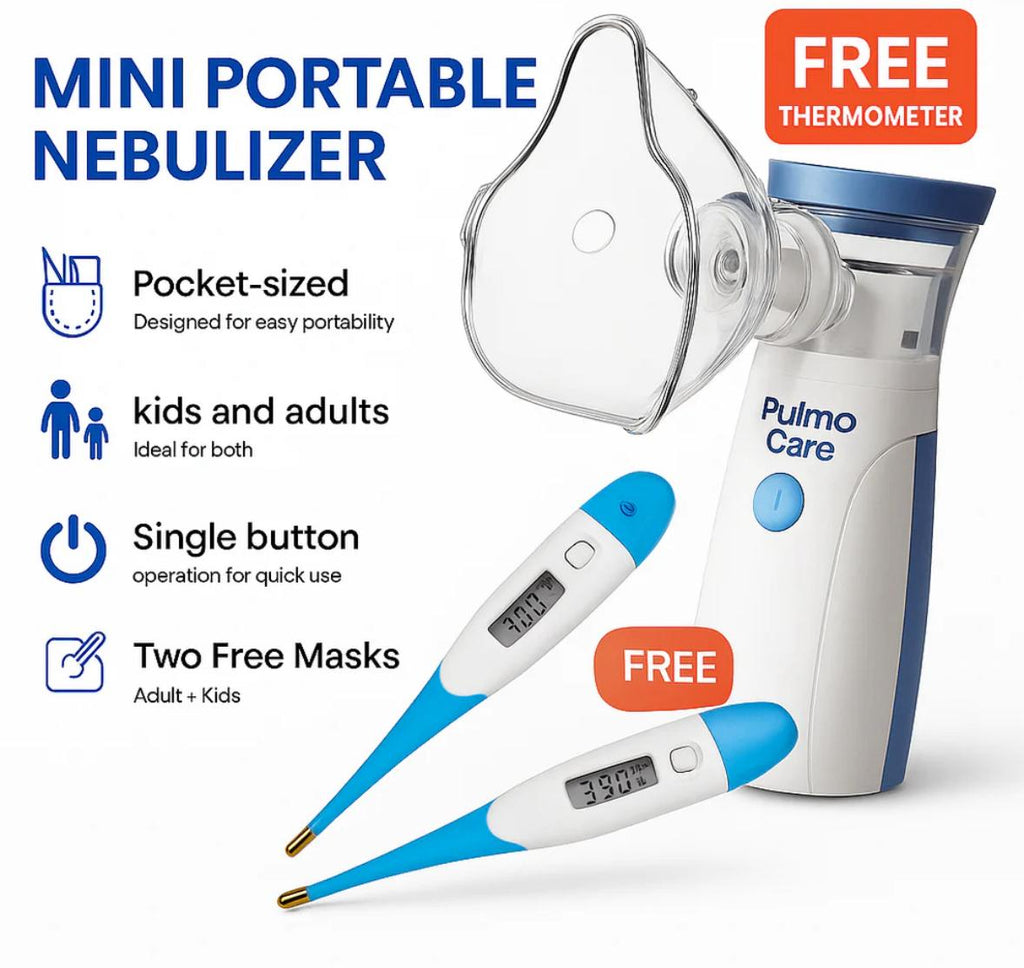 Mini Portable Nebulizer + 2 Masks + FREE Thermometer  Home Respiratory Care!